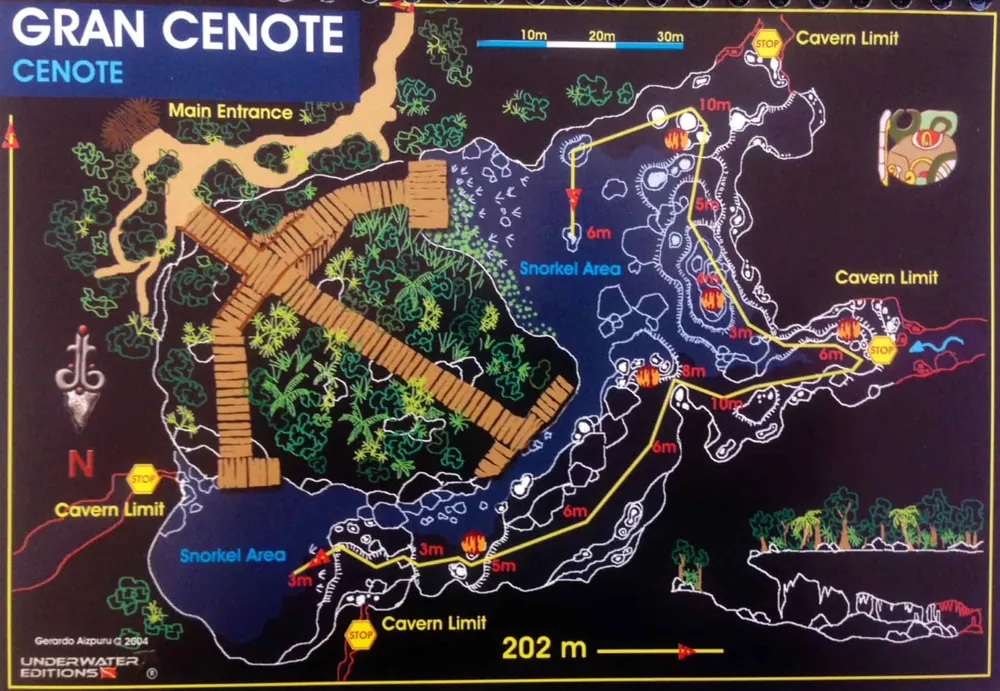 Gran Cenote, site de plongée en caverne de la Riviera Maya décrit par Pro Dive International. Image représentative de la destination/activité ; non confirmée comme photo de l’excursion listée.
