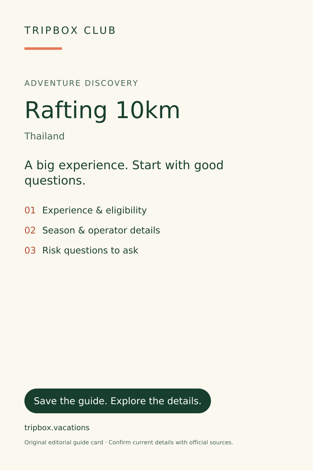 Original TripBox guide card — Rafting 10km