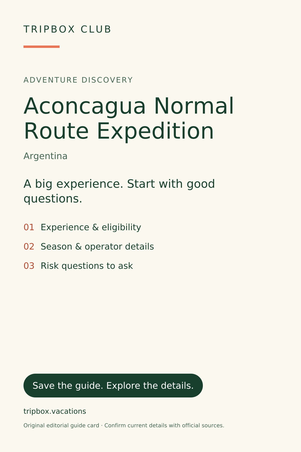 Original-TripBox-Reiseführerkarte — Aconcagua Normalroute Expedition
