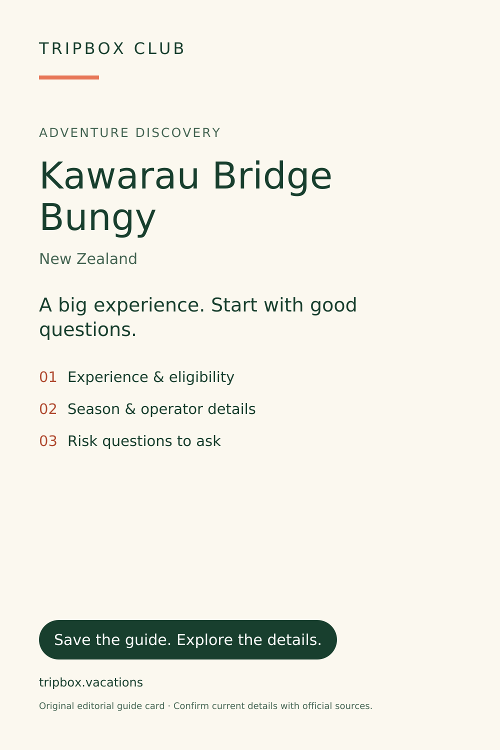 Original TripBox guide card — Kawarau Bridge Bungy