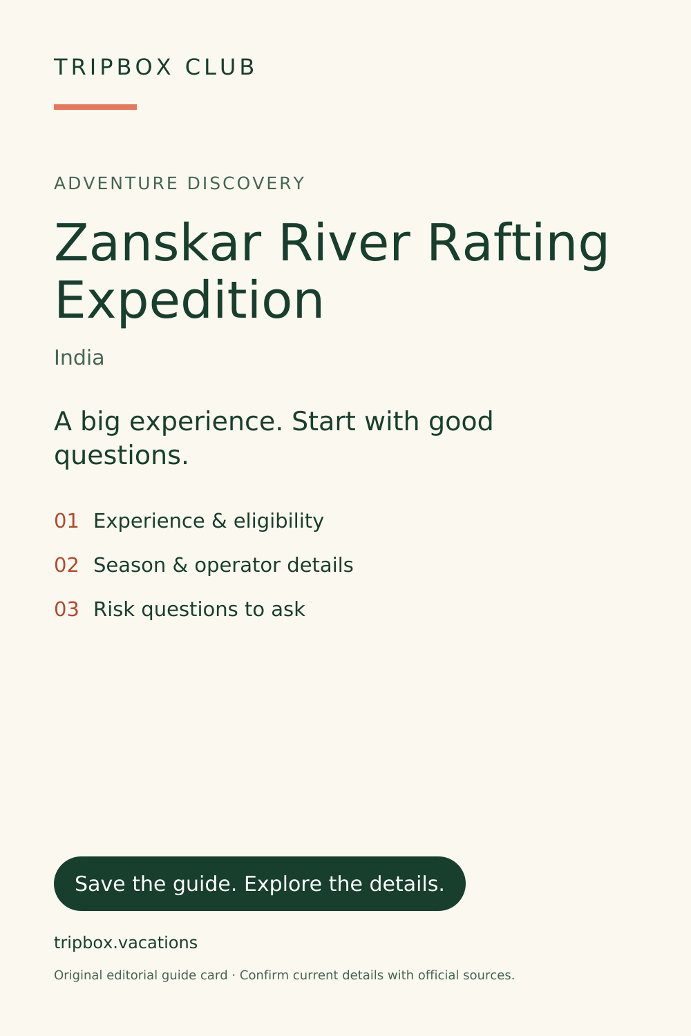 Original-TripBox-Reiseführerkarte — Zanskar River Rafting Expedition