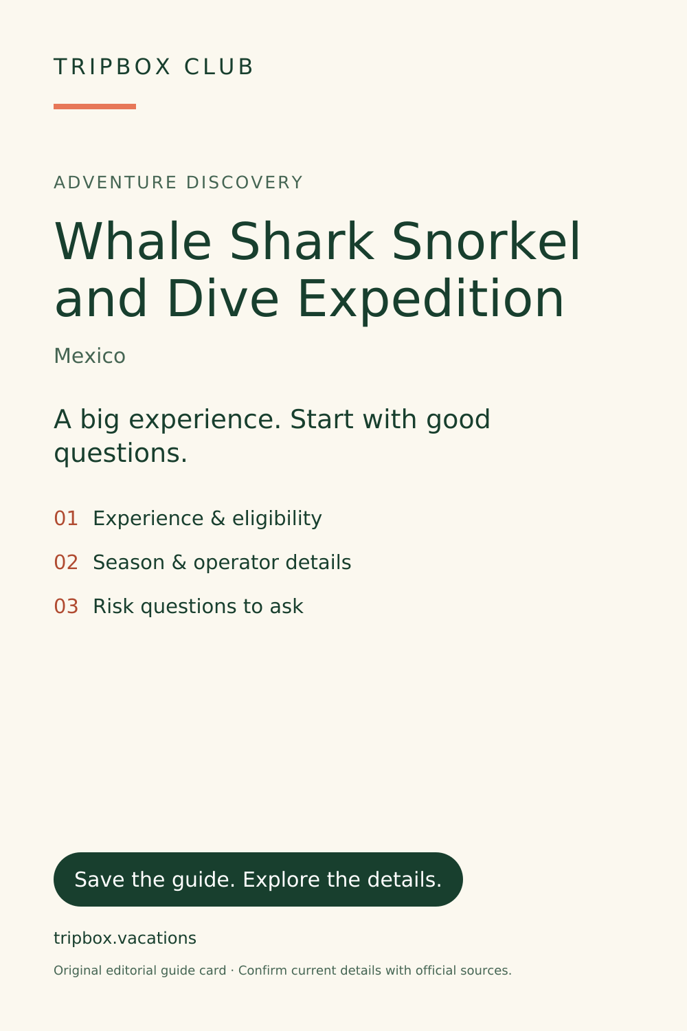 Tarjeta original de la guía de TripBox — Expedición de snorkel y buceo con tiburón ballena