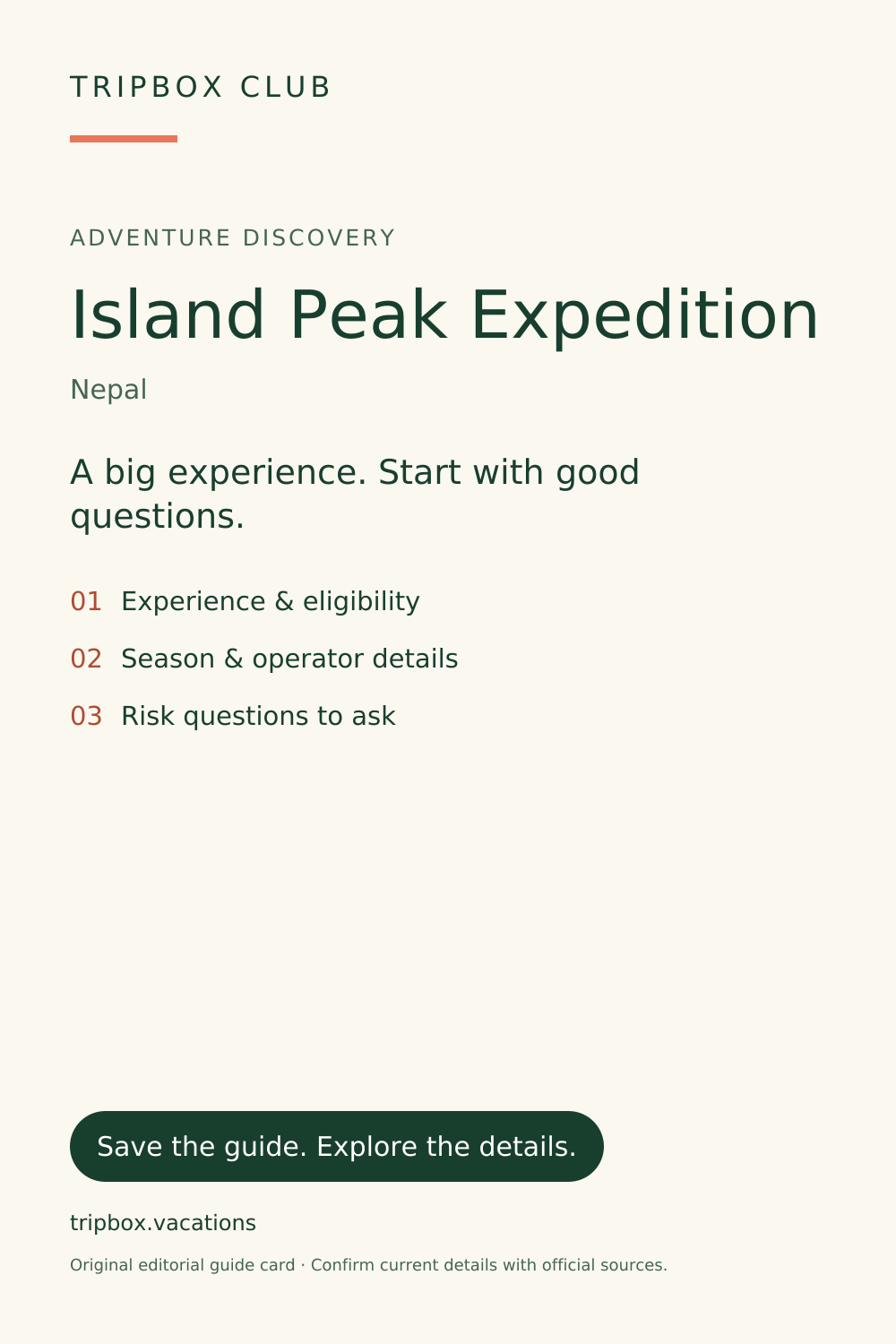 بطاقة دليل TripBox الأصلية — رحلة إلى Island Peak