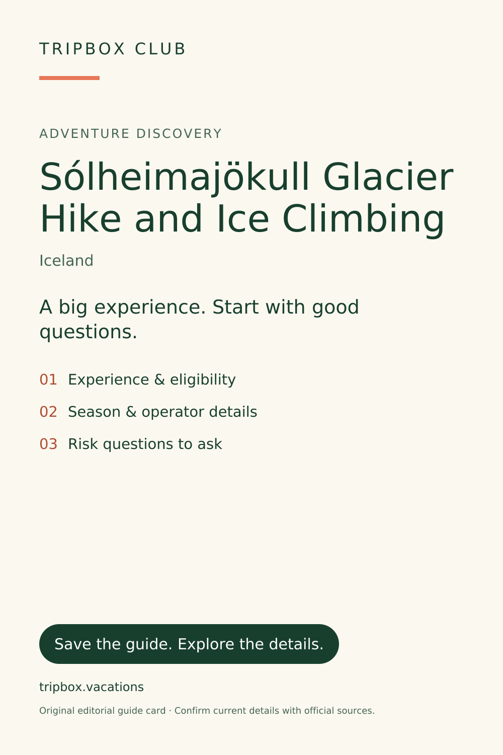 Tarjeta original de la guía de TripBox — Excursión al glaciar Sólheimajökull y escalada en hielo