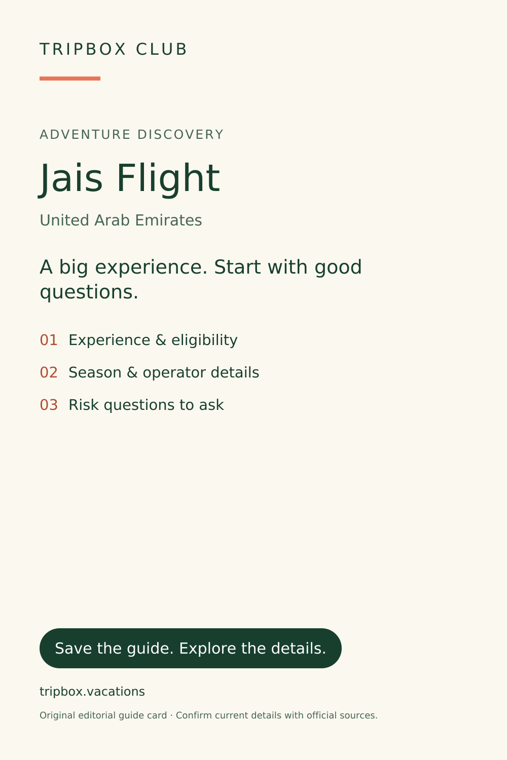 Original TripBox guide card — Jais Flight
