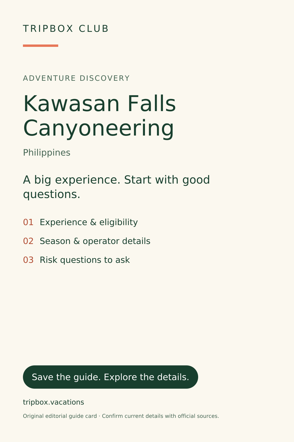 Original-TripBox-Reiseführerkarte — Kawasan Falls Canyoneering