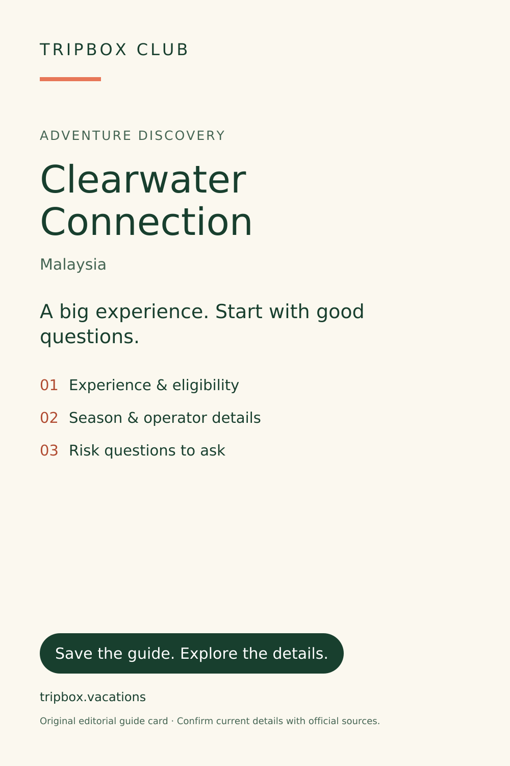 Tarjeta original de la guía de TripBox — Conexión Clearwater