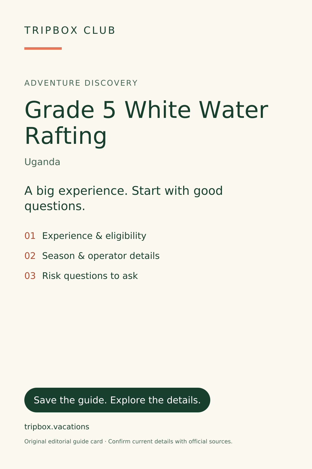 Carte du guide TripBox originale — Rafting de classe 5 en eaux vives