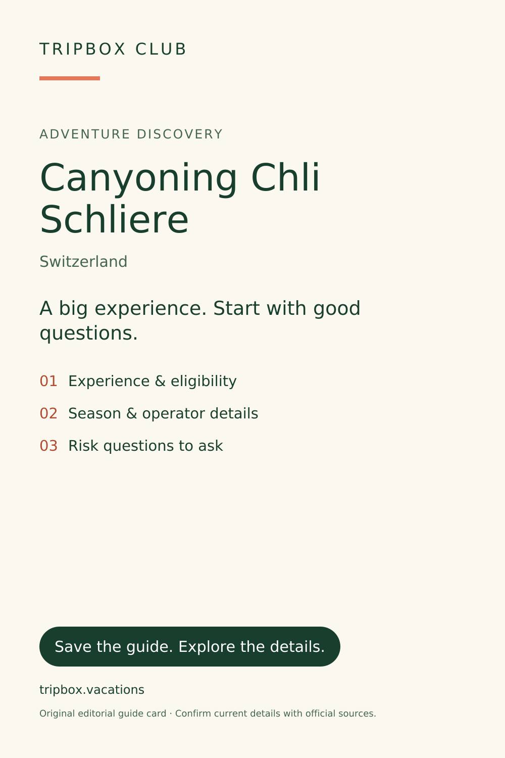 بطاقة دليل TripBox الأصلية — Canyoning Chli Schliere
