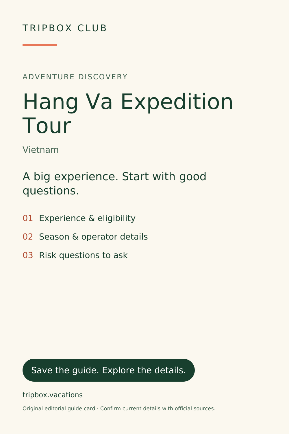 بطاقة دليل TripBox الأصلية — جولة Hang Va Expedition