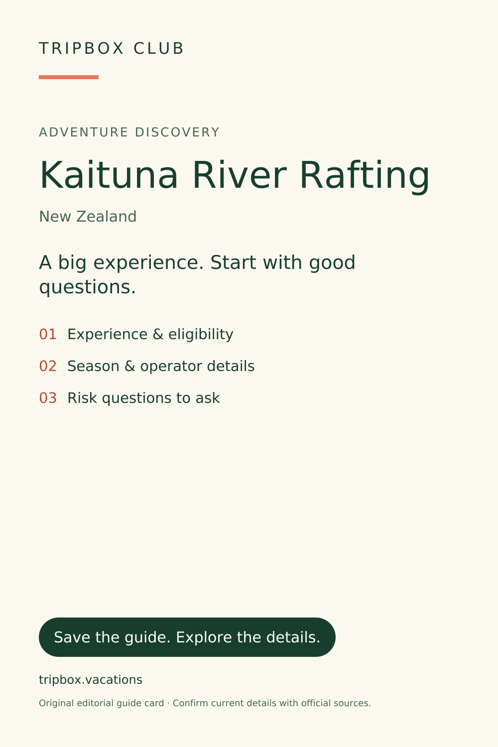 Carte du guide TripBox originale — Kayak sur la rivière Kaituna