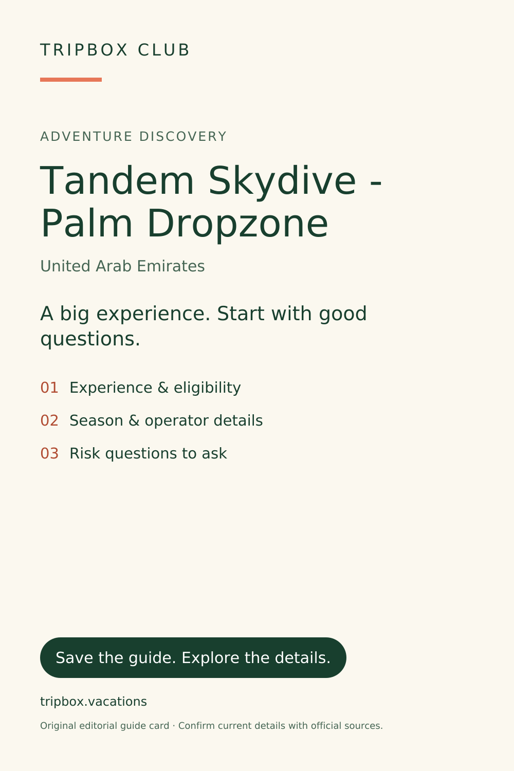 بطاقة دليل TripBox الأصلية — قفزة مظلية مزدوجة - Palm Dropzone