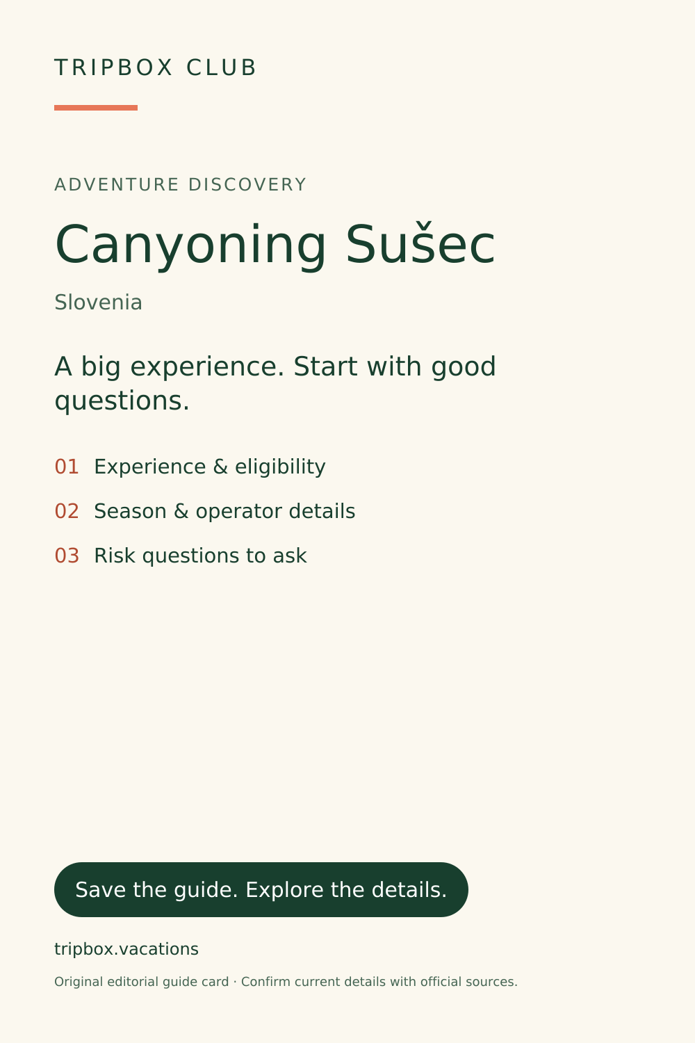 بطاقة دليل TripBox الأصلية — Canyoning Sušec