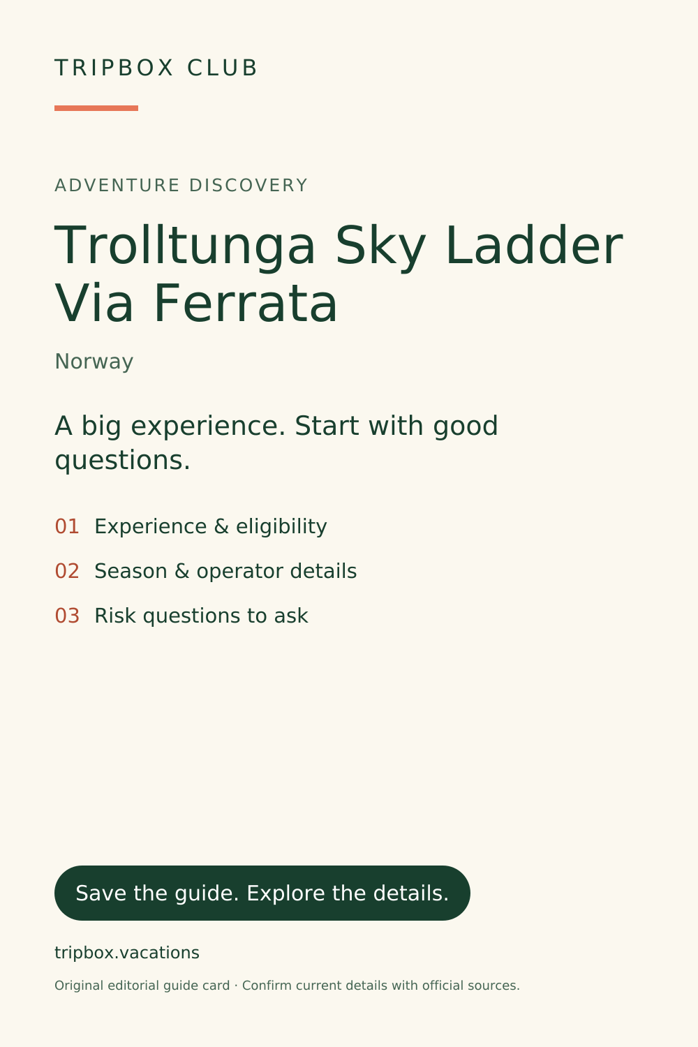 Tarjeta original de la guía de TripBox — Trolltunga Sky Ladder Vía Ferrata