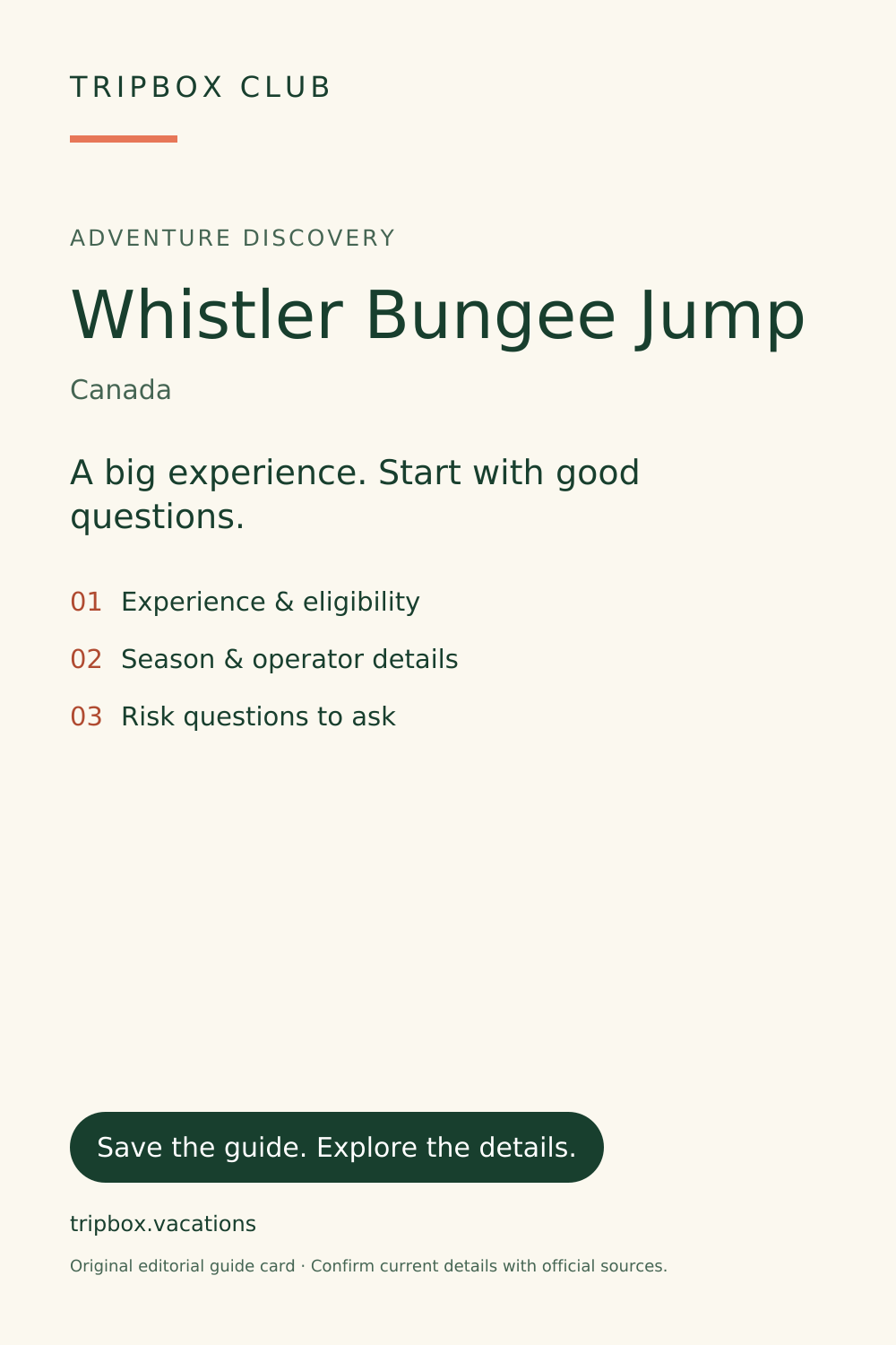 原始 TripBox 指南卡片 — Whistler Bungee 跳崖