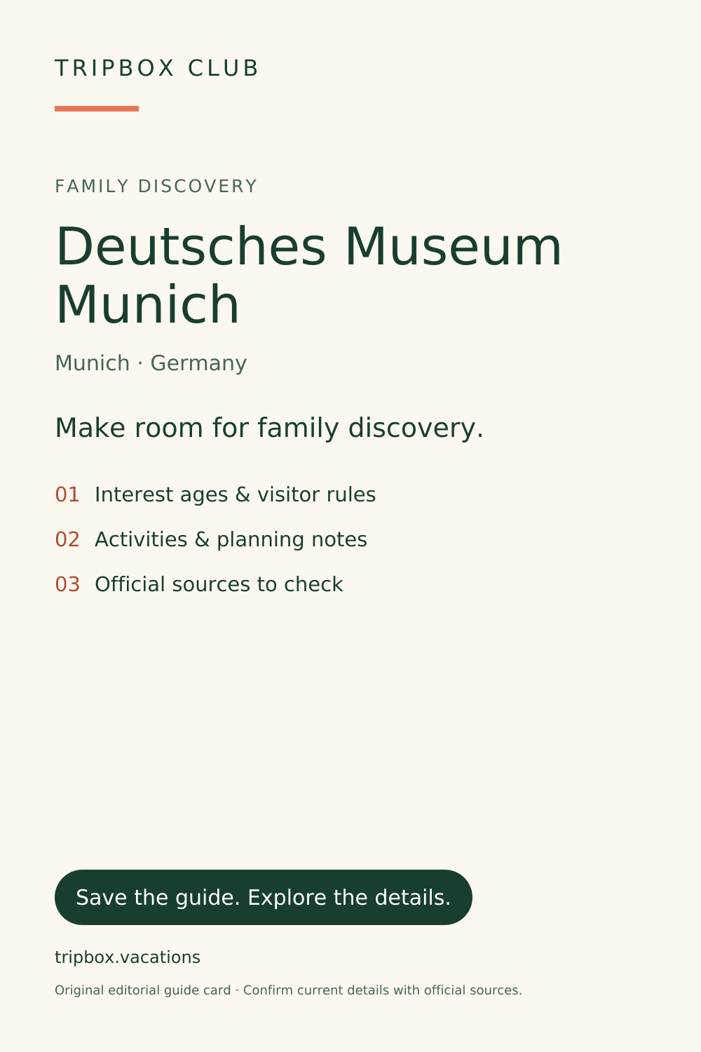 원본 TripBox 가이드 카드 — 뮌헨의 Deutsches Museum