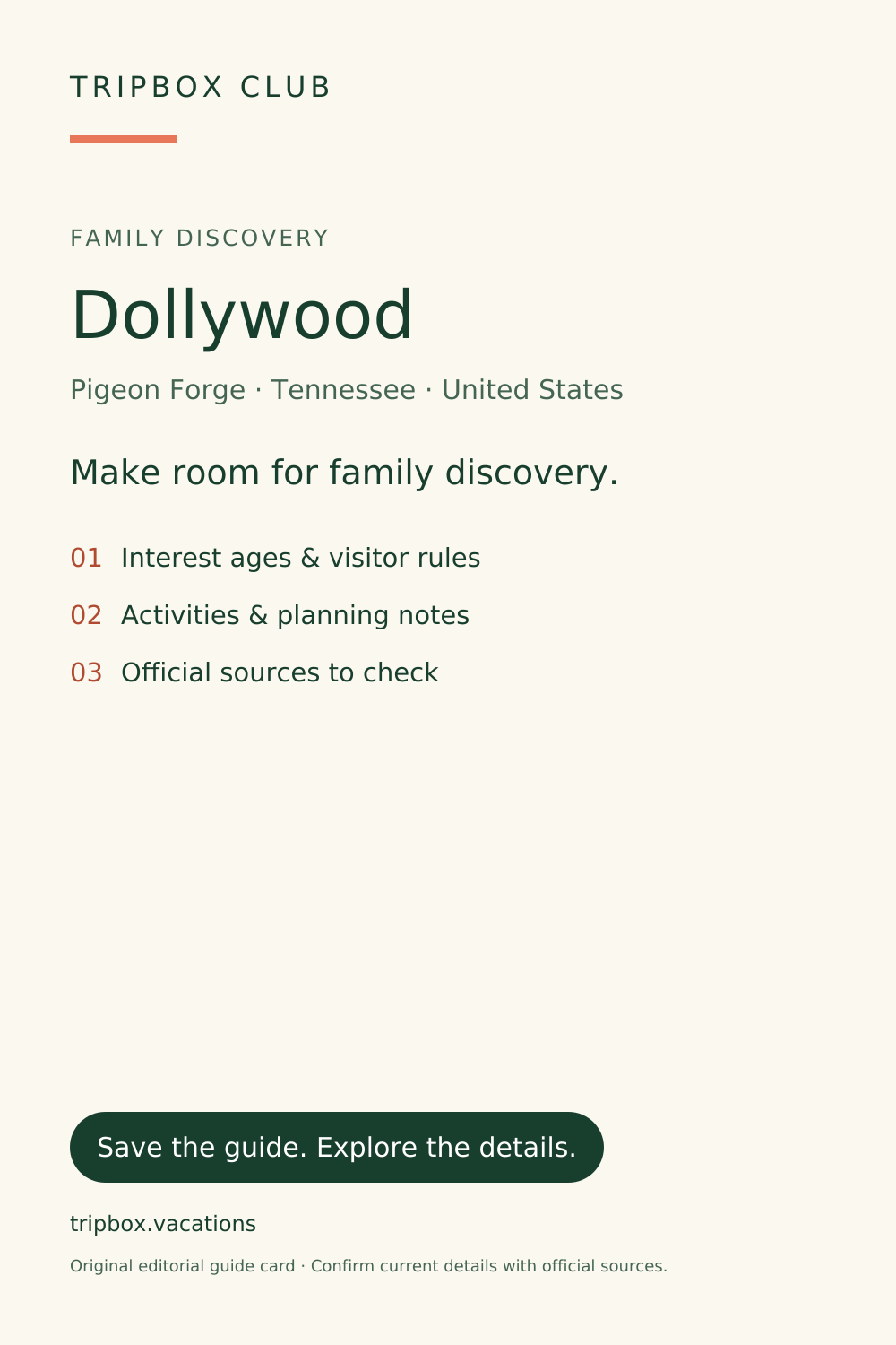 原始 TripBox 指南卡片 — 多乐园(Dollywood)