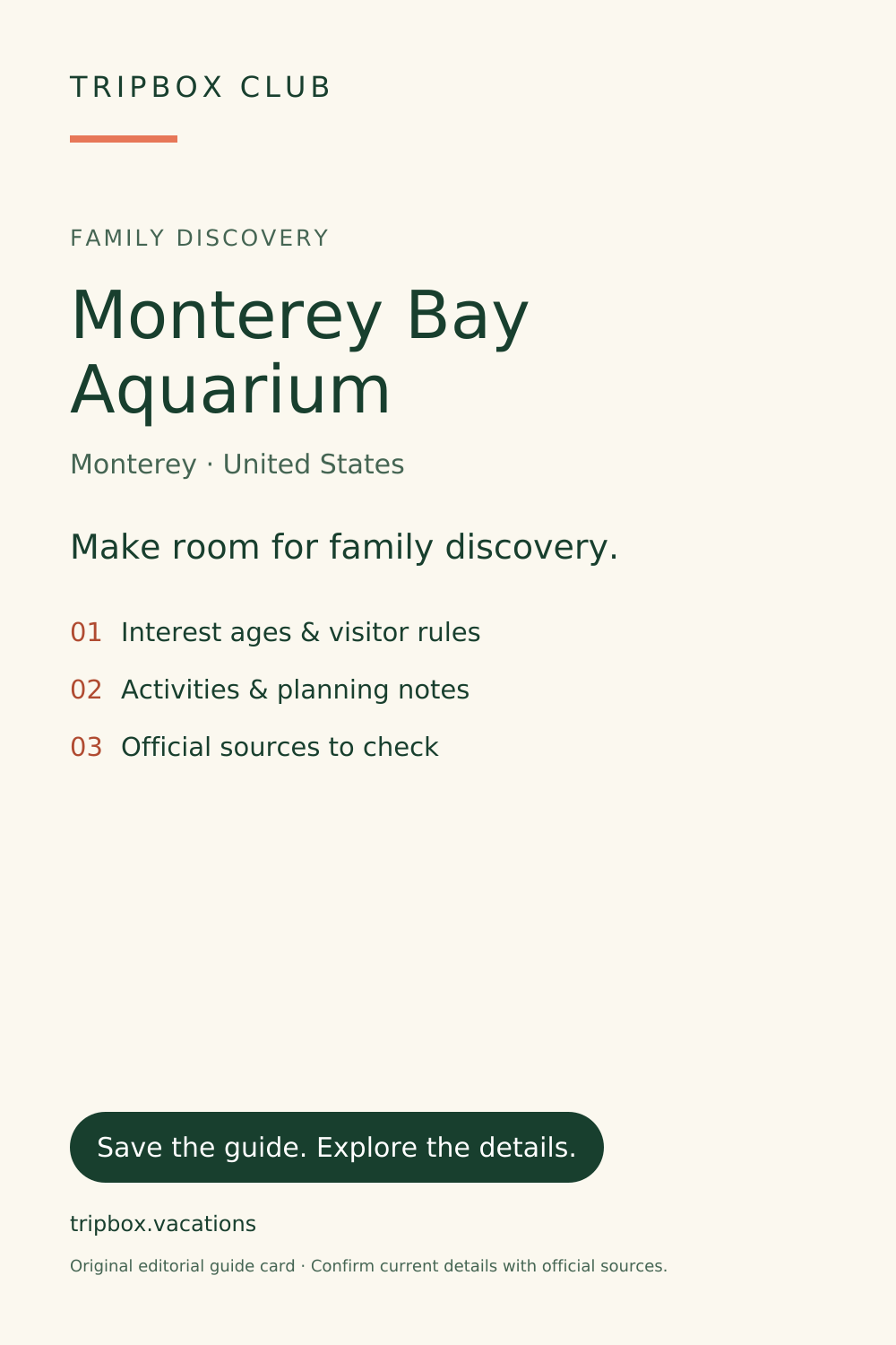 Original TripBox गाइड कार्ड — Monterey Bay Aquarium