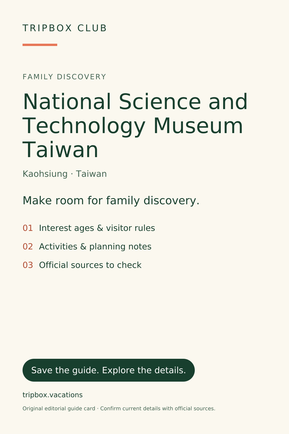 Carte du guide TripBox originale — Musée national des sciences et de la technologie de Taïwan
