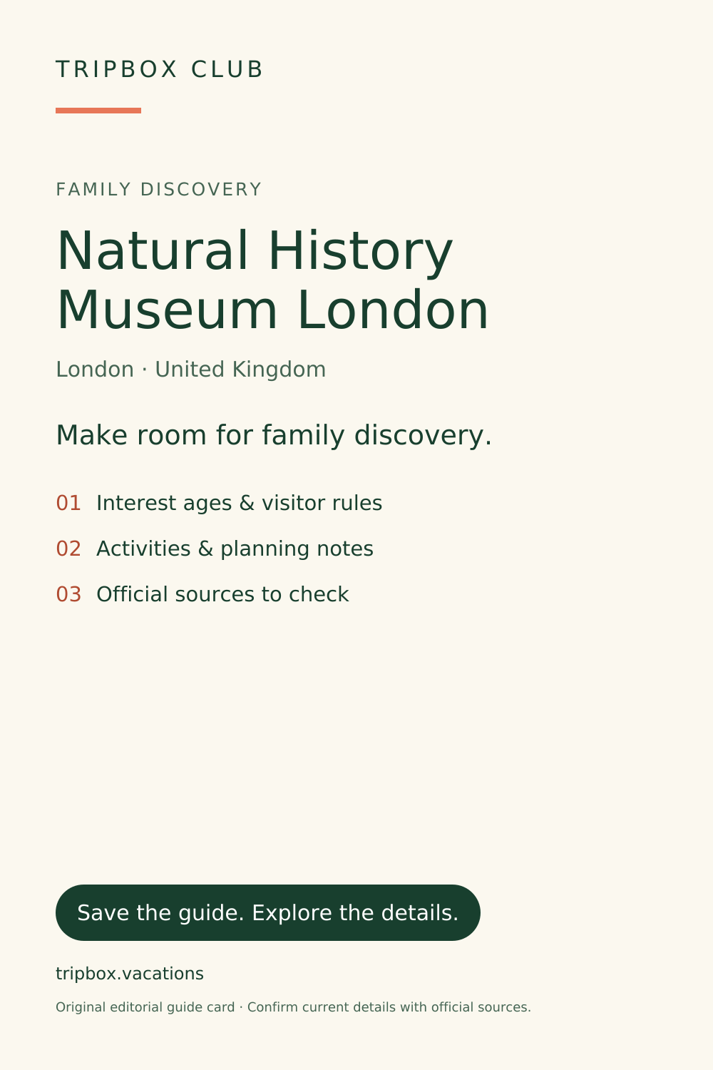 Tarjeta original de la guía de TripBox — Museo de Historia Natural de Londres