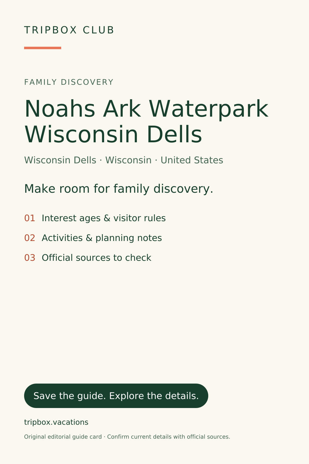 原始 TripBox 指南卡片 — Noahs Ark Waterpark Wisconsin Dells
