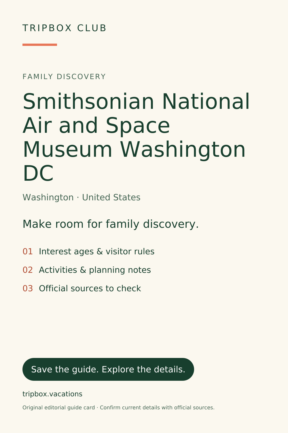 Original TripBox guide card — Smithsonian National Air and Space Museum Washington DC