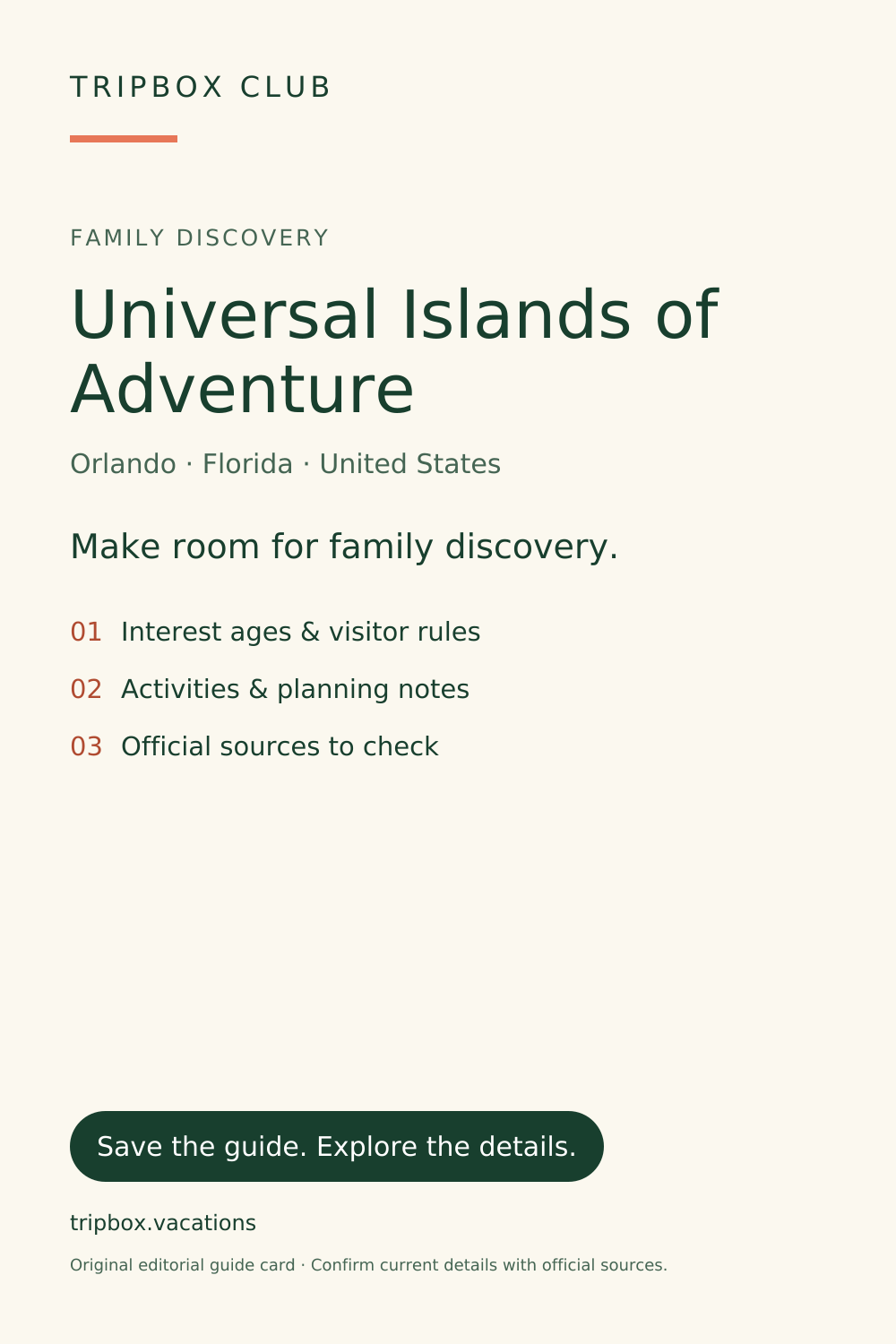 Original-TripBox-Reiseführerkarte — Universal Islands of Adventure