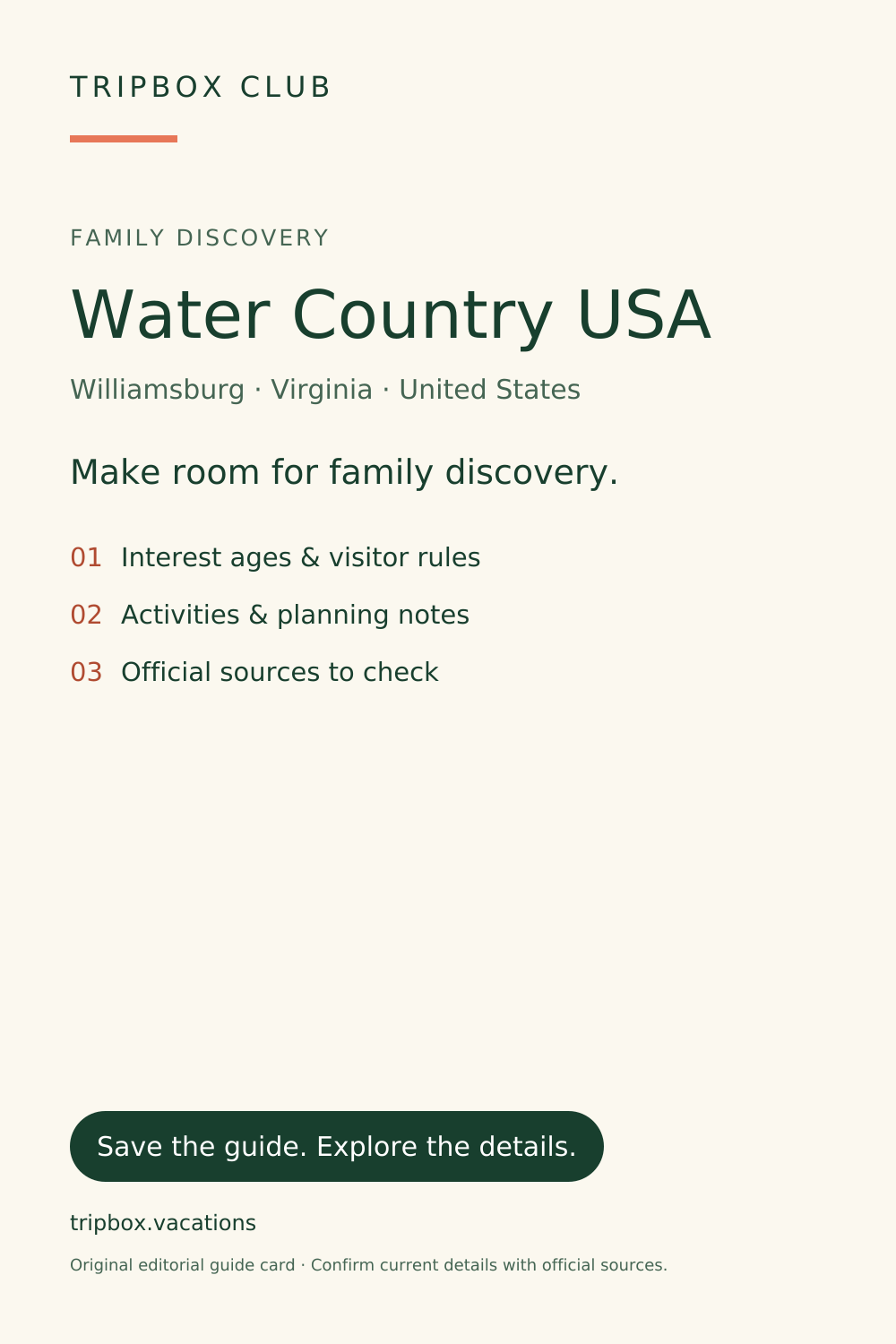 Carte du guide TripBox originale — Water Country USA