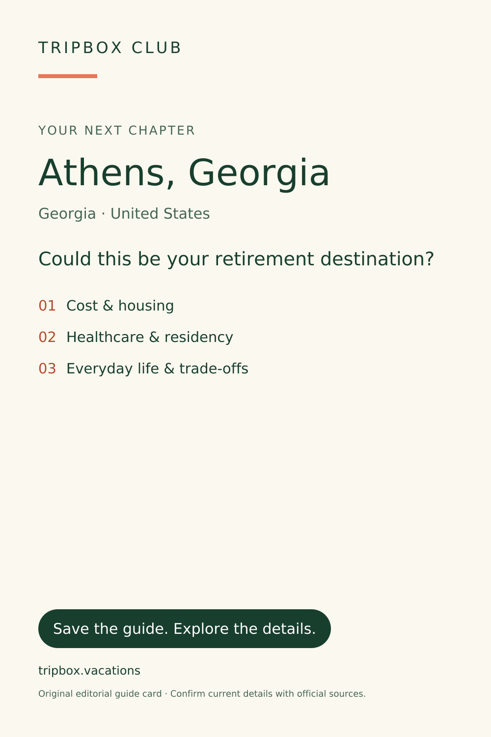 Tarjeta original de la guía de TripBox — Athens, Georgia