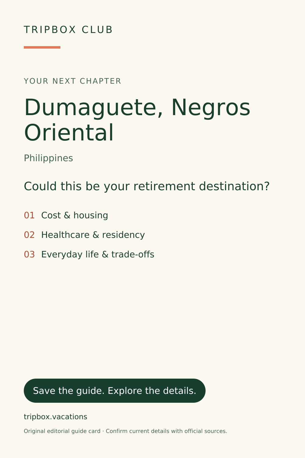 Carte du guide TripBox originale — Dumaguete, Negros Oriental