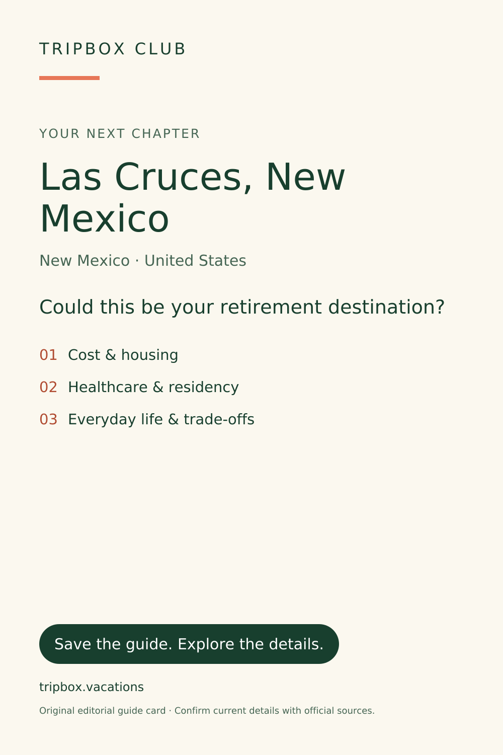 Carte du guide TripBox originale — Las Cruces, Nouveau-Mexique