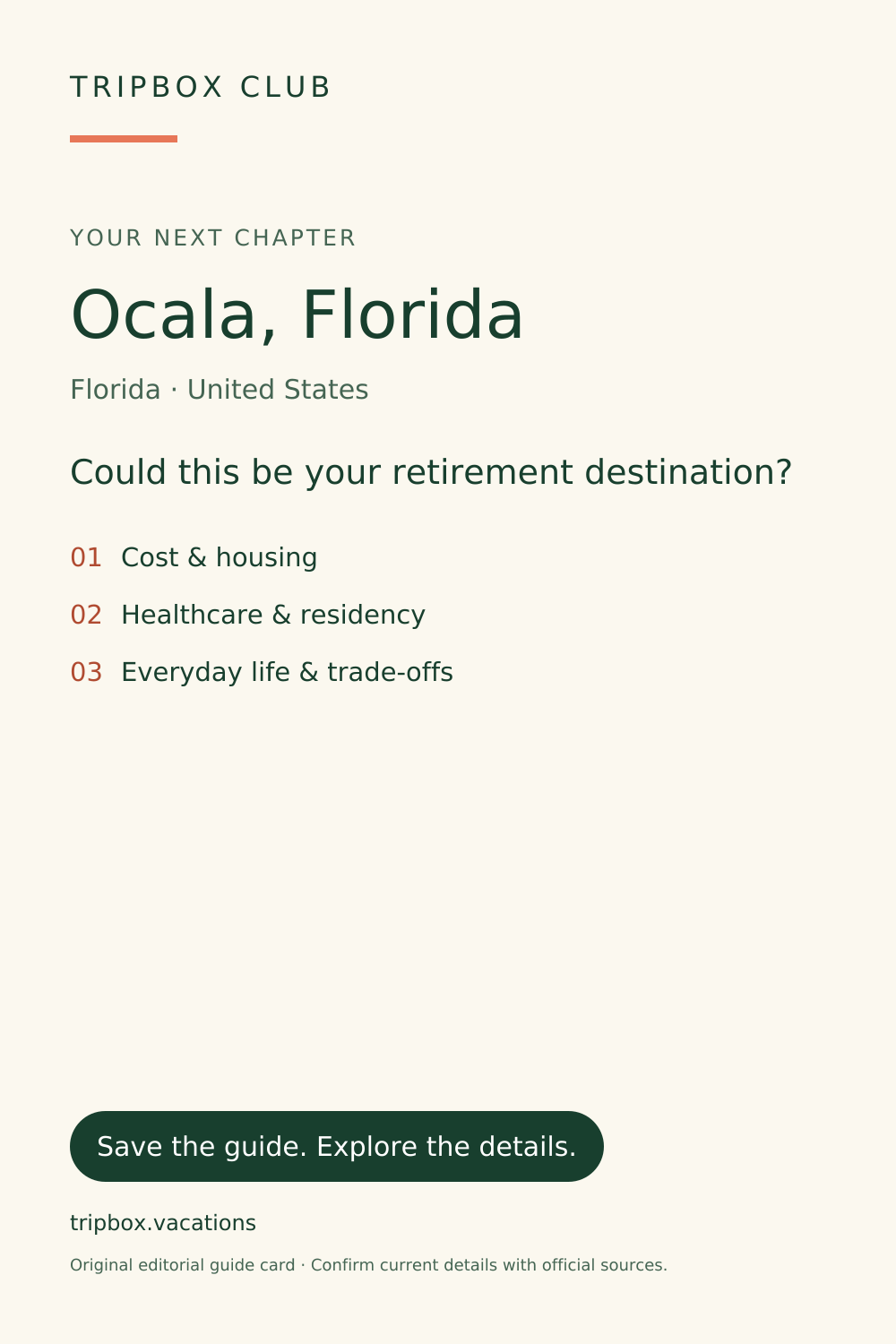 Tarjeta original de la guía de TripBox — Ocala, Florida