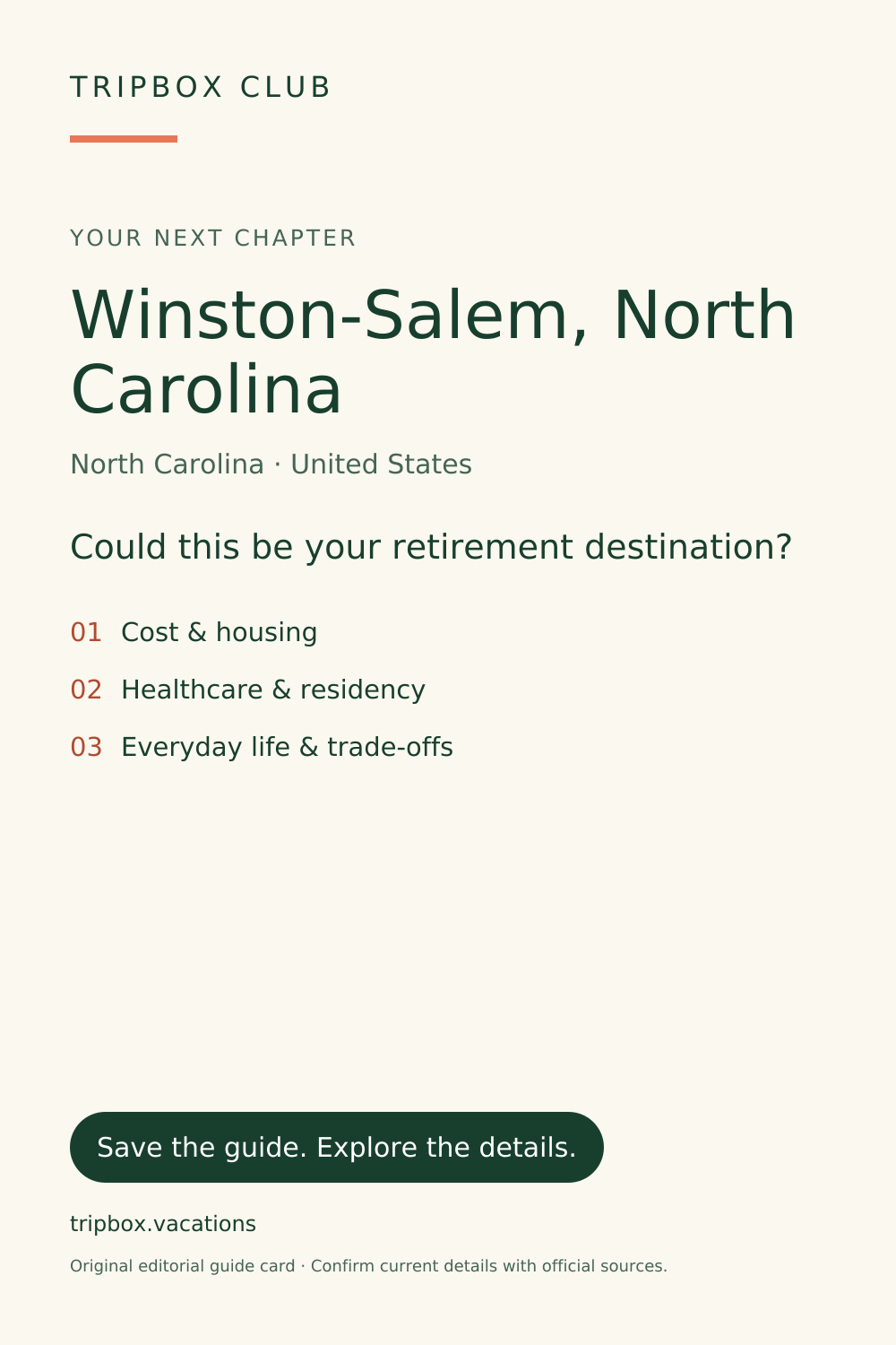 Tarjeta original de la guía de TripBox — Winston-Salem, Carolina del Norte